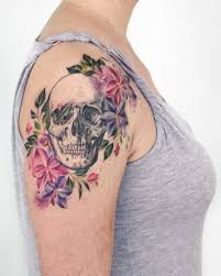 Drawing art cool tattoo flower skull sketch body art flower. Skull And Flowers On The Right Arm Tattoogrid Net