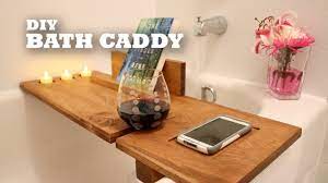 This diy bath caddy offers you some much needed me time and there's even a spot for your wine glass. Diy Bath Caddy Youtube