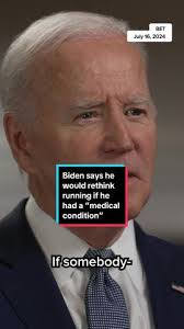 During an interview with BET, President Biden said he would rethink his  presidential run if he was diagnosed by his doctors by a "medical  condition." This is the first time the president has commented ...