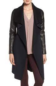 Mackage Leather Sleeve Wool Blend Wrap Coat Nordstrom Wrap Coat Leather Sleeve Clothes