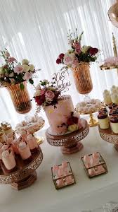 Rose Gold 30th Birthday Cake For Her Fabulous Pink And Gold 30th Birthday Party Dessert Table By Creme Co Rose Gold Cake Stands By Am Rose Gold Cake Stand Rose Gold Cake Birthday Party Desserts