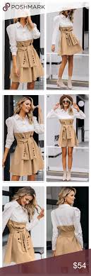 Faux Overlay Trench Skirt With Dress Shirt Dress Fashion Boutique Dresses 1 Piece Dress