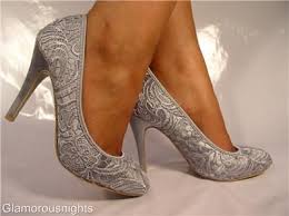 Silver Grey Satin Lace Covered Wedding Shoe Stiletto Heel Grey Wedding Shoes Bridesmaid Shoes Boho Wedding Shoes