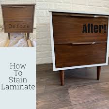 I let the paint dry for a few hours, with portable fans scattered everywhere, hoping it would be dry enough to tip toe in to make dinner. How To Gel Stain Laminate Furniture Yes You Can Thrifted Nest