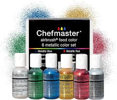 Chefmaster 6-Bottle Set of Metallic Airbrush Food Coloring, Rich Colors,  Edible Glitter, Professional-Grade Dye for Icing, Frosting, Fondant, ...