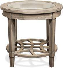 Desks, bar stools, office chairs, sofa sectionals Riverside Furniture Parkdale 15508 Round End Table With Decorative Open Slat Bottom Shelf Dunk Bright Furniture End Table
