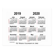 2019 2020 White 52 Weeks Calendar By Janz Postcard Zazzle Com Custom Calendar Calendar Design Calendar