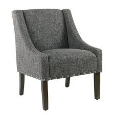 Modern Classic Swoop Arm Design Nail Head Trim Crosshatch Grey Fabric And Gray Washed Wood Legs Mak Wooden Accent Chair Accent Chairs Upholstered Side Chair