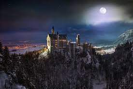 This is a colorized black and white photo of neuschwanstein's throne room from 1886, by joseph albert. Hd Wallpaper White Concrete Castle Wallpaper Night The Moon Neuschwanstein Castle Wallpaper Flare