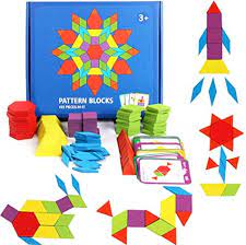 The five images below represent five views (from. Amazon Com Gemem 155 Pcs Wooden Pattern Blocks Set Geometric Shape Puzzle Kindergarten Classic Educational Montessori Tangram Toys For Kids Ages 4 8 With 24 Pcs Design Cards Toys Games