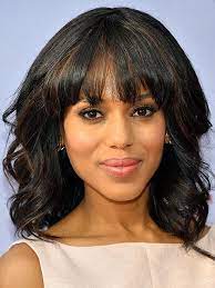 Bangs Curled Toward The Face Instead Of Falling Flat Washington S Bangs Blend Beautifully With H Hairstyles With Bangs Face Shape Hairstyles Cool Hairstyles