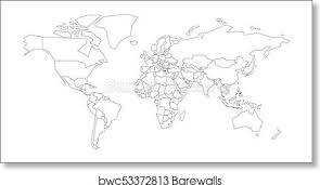 You can modify it to fit your needs before you download. Political Map Of World Blank Map For School Quiz Simplified Black Thin Outline On White Background Art Print Barewalls Posters Prints Bwc53372813