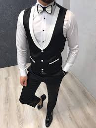 Black And White Suit With Bow Tie Zentro Black Write Slim Tuxedo Suit Vest Outfits Men Slim Fit Tuxedo Designer Suits For Men