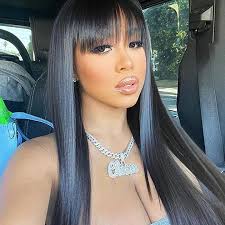 Silky Virgin Straight Human Hair Wigs with Bangs 130% None Lace