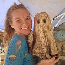 Cedar wood ghost chainsaw carving with Stihl ms182