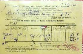 1929. Bombay. Baroda. And Central India Railway Company . Railway goods ticket added to my collection