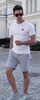 Black And White Shorts Outfit Men Cantimagineit With A White T Shirt With Gray Shorts No Show Socks Silver Banded Watch Black Framed Sungla Spring Outfits Men Summer Outfits Men Mens Outfits