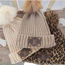 Doggonechic Etsy Shop Louis Vuitton Beanie Pom Pom Beanie Lv Beanie Upcycled Louis Vuitton Repurposed Louis Vuitton Winter Hats Louis Vuitton Hat
