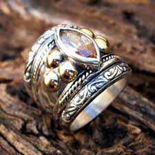 Beautiful Bulky Ring With Gold Domes Twists And Champagne Cz Susanroosjuwele Via Etsy Fashion Rings Western Rings Favorite Jewelry