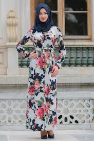 Daily Dress Flower Patterned Navy Blue Hijab Dress 4172l