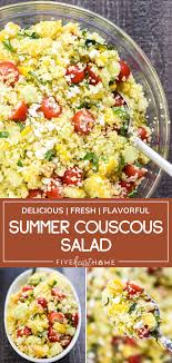 Combine couscous, tomatoes, cucumber, bell pepper, garbanzo beans, red onion, olives, cheese, parsley, mint, basil, and oregano in a medium bowl. Summer Couscous Salad Couscous Recipes Couscous Salad Couscous Salad Recipes