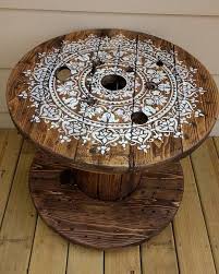 Stencil A Rustic Side Table Cable Spool Tables Diy Cable Spool Table Cable Spool