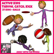 Other times, plain old catching and throwing becomes boring and a bit more fun needs to be injected into the game. Active Kids Throw Catch And Kick 37 Color And Black White Clip Art Activities For Kids Clip Art Kids Clipart