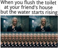 When You Flush The Toilet At Your Friend S House But The Water Starts Rising Geralt S Fuck Know Your Meme