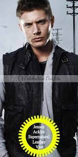 Supernatural Dean Winchester Jensen Ackles Black Leather Vest Stylish Leather Jacket Celebrities Leather Jacket Designer Leather Jackets