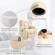 Heated massage reclining leather office chair w/footrest. Homcom Massagesessel Mit Warmefunktion Inkl Fernbedienung 90 X 93 X 103cm Creme Aosom De