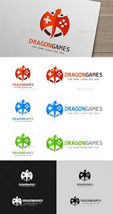 Emblemas con jugador, controlador de consola de joystick moderno y vintage, auriculares. Logotipo Con Dragon Para Actividades Relacionadas Con Los Videojuegos