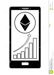 Coin Ethereum With Growth Chart On The Phone Screen Vector