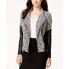 Jessica Simpson Fiona Faux Leather Panel Tweed Jacket Jessica Simpson Clothing Jackets Tweed Jacket