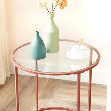 Tabletops with inset black colored glass. Buy Vasagle Round Side Table Tempered Glass End Table With Metal Frame Small Coffee Table Bedside Table Living Room Balcony Robust And Stable Decorative Rose Gold Colour Lgt020a02 Online In Turkey B08h8bgv8h
