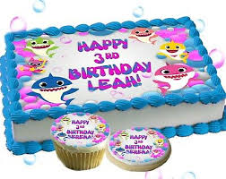 Blue Baby Shark Edible Birthday Cake Topper Cupcakes Cookie Tops Sugar Paper Ebay