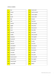 An ordinal number is a number that tells the position of something in a list, such as 1st, 2nd, 3rd, 4th, 5th etc. Ordinal Numbers 1 100 English Esl Worksheets For Distance Learning And Physical Classrooms