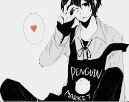 Black And White Anime Boy Cute Black And White Anime Boy With Red Heart In An Apron Anime Boy Anime Dark Anime Guys