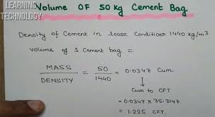 Tips To Determine The Volume Of 1 Bag 50 Kg Cement Cement Concrete Cover Mechanical Engineering