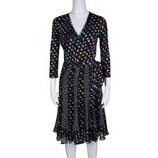 Diane Von Furstenberg Floral And Dot Print Paneled Caprice Wrap Dress S