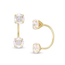 Iridescent Cubic Zirconia Duo Front Back Earrings In 10k Gold Piercing Pagoda In 2020 Handcrafted Silver Jewelry Front Back Earrings Silver Jewelry Handmade