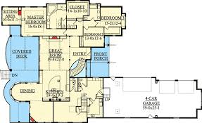 Kitchen is open to living room with sliding door to terrace measuring 10'4 x 6'3 and stairs leading to level 2. Master Suite With Raised Sitting Area 95017rw Architectural Designs House Plans