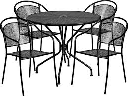 $119.99 new kinbor black outdoor square wicker rattan side tea table w/glass top patio furniture with storage Amazon Com Flash Furniture Commercial Grade 35 25 Round Black Indoor Outdoor Steel Patio Table Set With 4 Round Back Chairs Furniture Decor