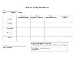 Math And Reading Weekly Homework Chart