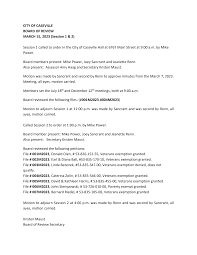 CITY OF CASEVILLE BOARD OF REVIEW MARCH 15, 2023 (Session 1 & 2) Session 1  called to order in the City of Caseville Hall at