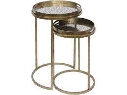 Aged Gold Round Nesting Tray Tables Diamond Print Round Side Tables Libra Vienna Antique Gold Side Tables