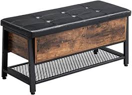 Bedroom benches for foot of bed. Amazon Com Vasagle Industrial Storage Bench Shoe Bench Bed End Stool With Padded Seat And Metal Shelf Storage Chest Sturdy Steel Frame Hallway Living Room Rustic Brown And Black Ulsb47bx Kitchen Dining