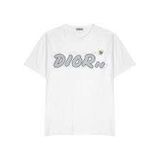 Dior X Kaws Logo Jersey T Shirt In White Modesens