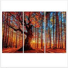 In un paesaggio unico al. Trittico Quadri Art Canvas 3 Pezzi Paesaggio Soleggiato Di Boschi Rossi Semplici Puzzle Pittura Ad Olio Soggiorno Camera Da Letto Sala Da Pranzo Decorative Dipinti Appesi A1 Amazon It Fai Da Te