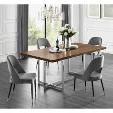 Inspired Home Davian 78 8 In Walnut Wood Veneer Dining Table With Chrome Metal Legs Dt122 09wns Hd The Home Depot Wood Kitchen Table Set Dining Room Style Chrome Dining Table