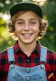 A smiling boy with brown hair and blue eyes wears a colorful checkered  shirt, against a grey background. Below him, text reads 'Grayson Shepard  9th Grade'.
